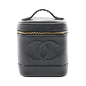 CHANEL Black Caviar Leather Logo Vanity Bag